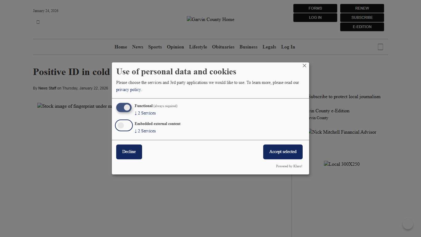 Positive ID in cold case Garvin County